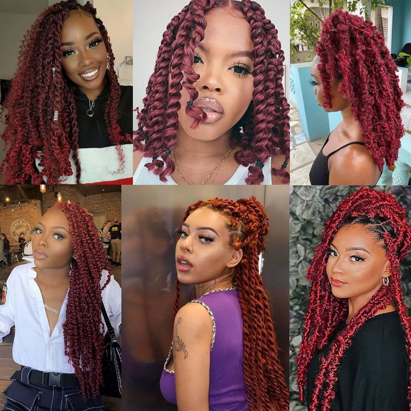 XTREND 12 Inch Spring Twist Afro Hajfonás Szintetikus Haj 8 Csomag Bordó Vörös
