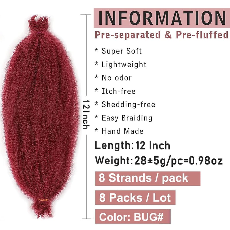 XTREND 12 Inch Spring Twist Afro Hajfonás Szintetikus Haj 8 Csomag Bordó Vörös