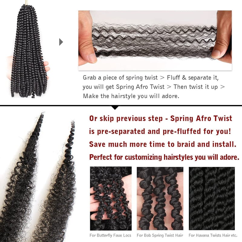 Xtrend 8 pachete 30 cm extensii păr Afro Twist negru păr împletit sintetic