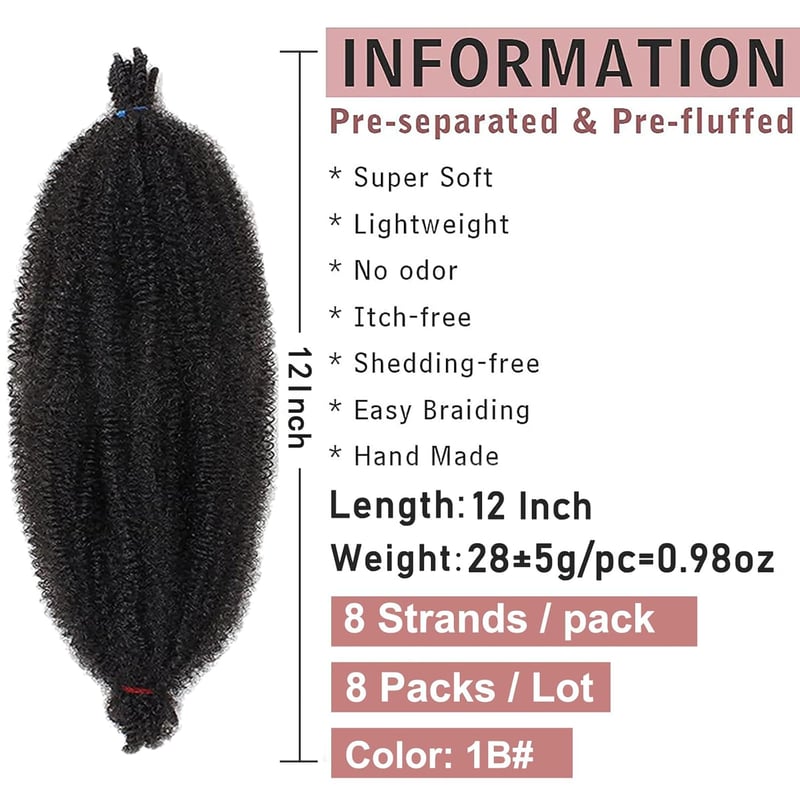 Xtrend 8 pachete 30 cm extensii păr Afro Twist negru păr împletit sintetic