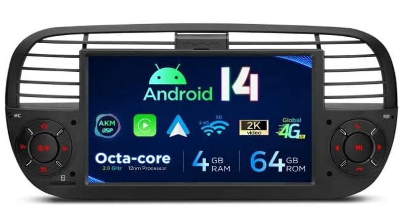 Autorádio XTRONS PX7450FBL s Android 14 a GPS navigáciou – Fiat 500 (2007-2015)