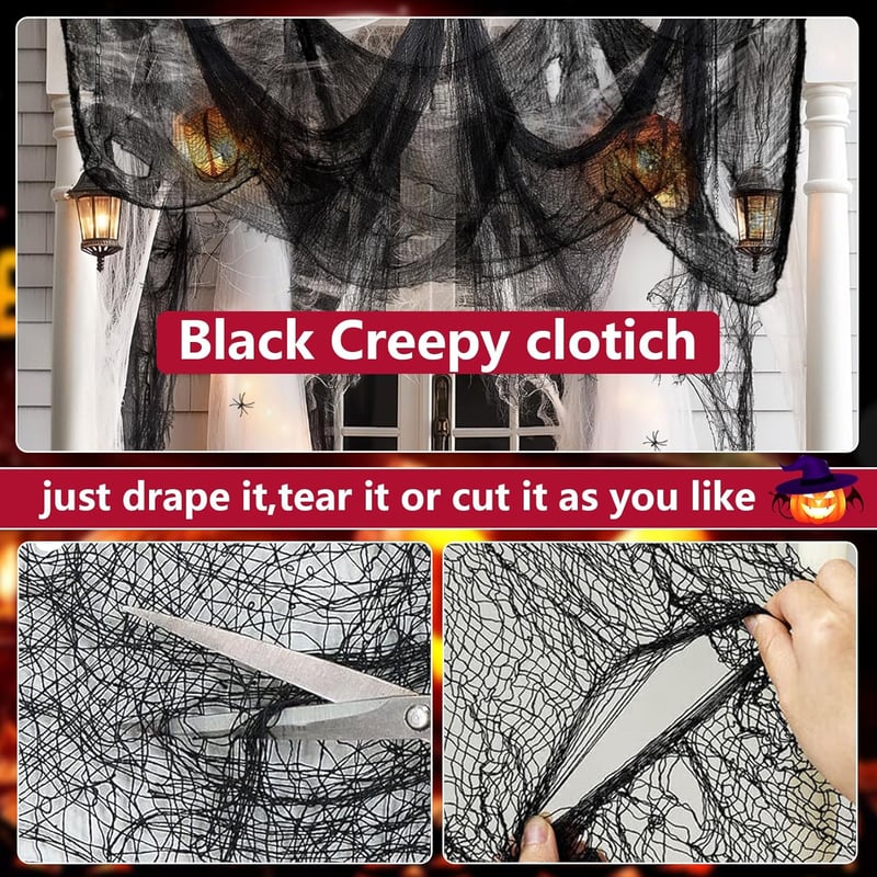 XUIIOSOOKP Halloween dekorációs szövet fekete 100x600 cm félelmes textil