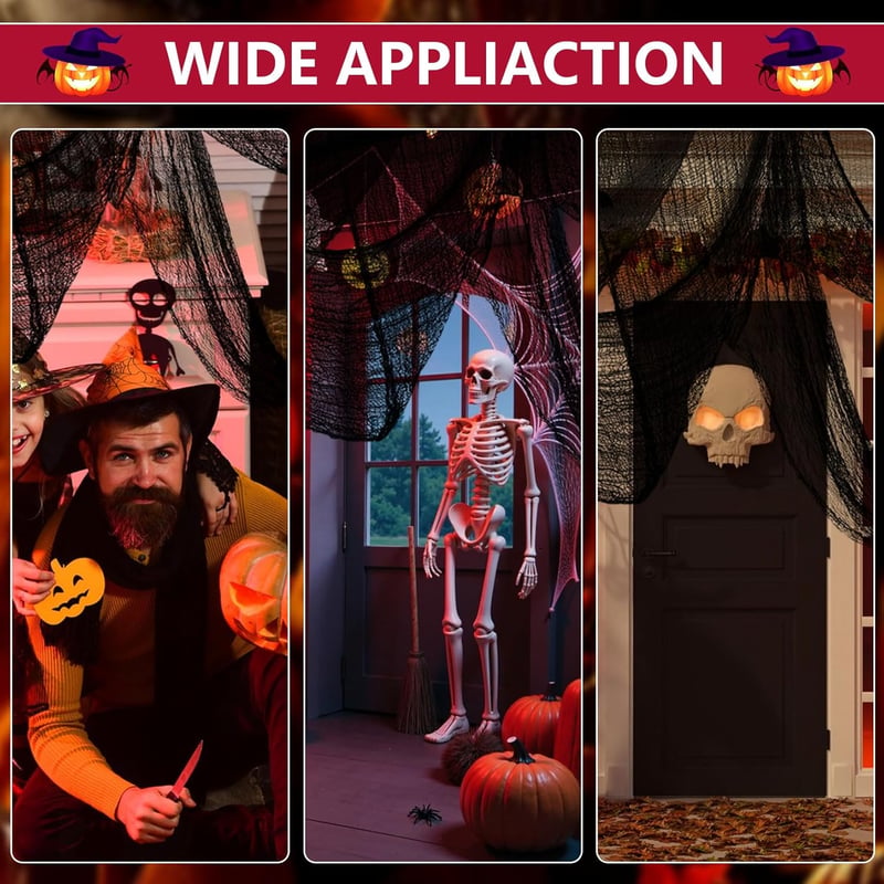 XUIIOSOOKP Halloween dekorációs szövet fekete 100x600 cm félelmes textil