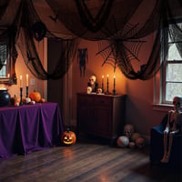 XUIIOSOOKP Halloween dekorációs szövet fekete 100x600 cm félelmes textil 7