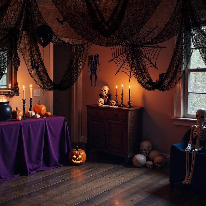 XUIIOSOOKP Halloween dekorációs szövet fekete 100x600 cm félelmes textil