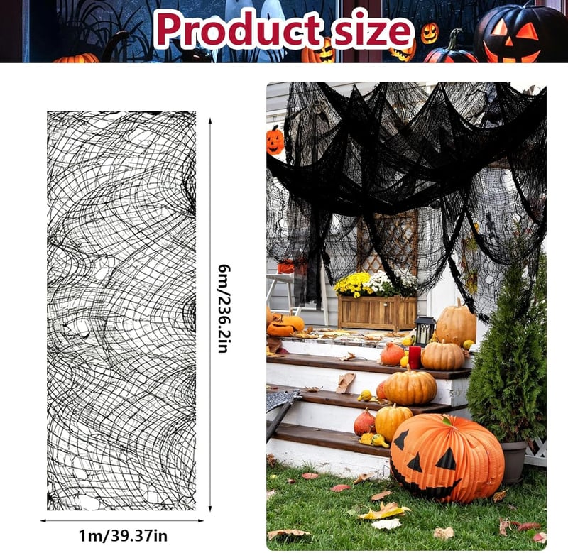 XUIIOSOOKP Halloween dekorációs szövet fekete 100x600 cm félelmes textil