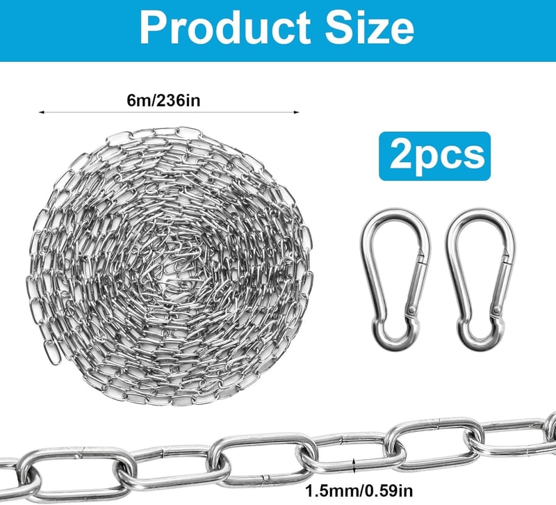 XUIIOSOOKP Rozsdamentes Acél Lánc 1,5mm x 6m Függesztéshez