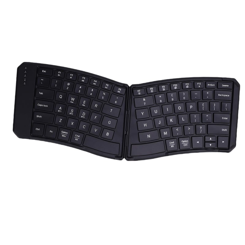 Ergonomická skladacia Bluetooth klávesnica XUMIUZIY s krytom z PU kože, v tvare V, párovanie s 3 zariadeniami