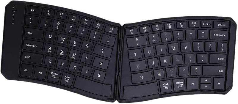 XUMIUZIY ergonomikus összecsukható Bluetooth billentyűzet PU bőr borítással, V alak, 3 eszköz párosítás