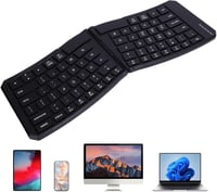XUMIUZIY ergonomikus összecsukható Bluetooth billentyűzet PU bőr borítással, V alak, 3 eszköz párosítás 9