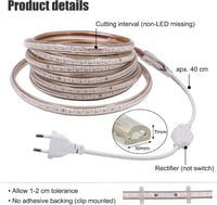 XUNATA 220V LED szalag 120 LED/m IP67 vízálló hideg fehér SMD 3014 konyhai világítás 5