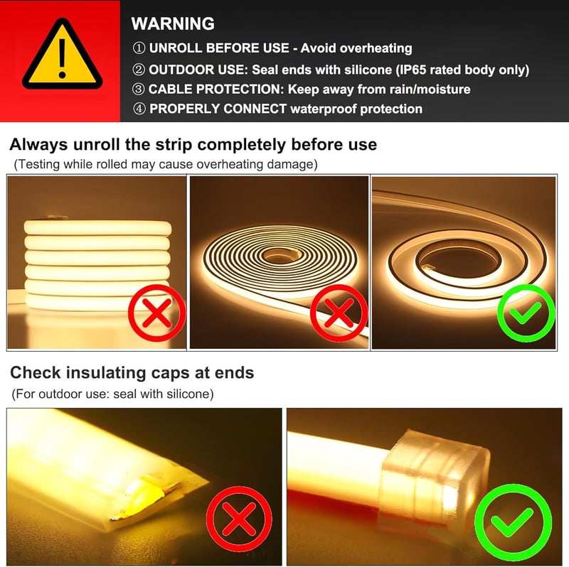 XUNATA 220V Flexibilis COB LED szalag 8m hideg fehér IP65 vízálló 288 LED/m