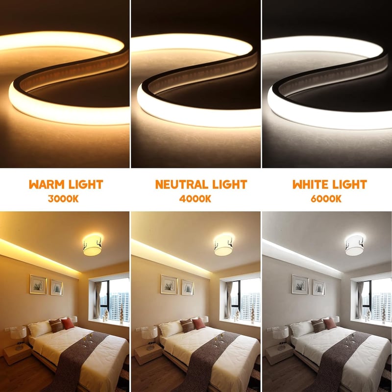XUNATA 230V COB LED neon szalag 288 LED/m, 4m meleg fehér, IP65 vízálló