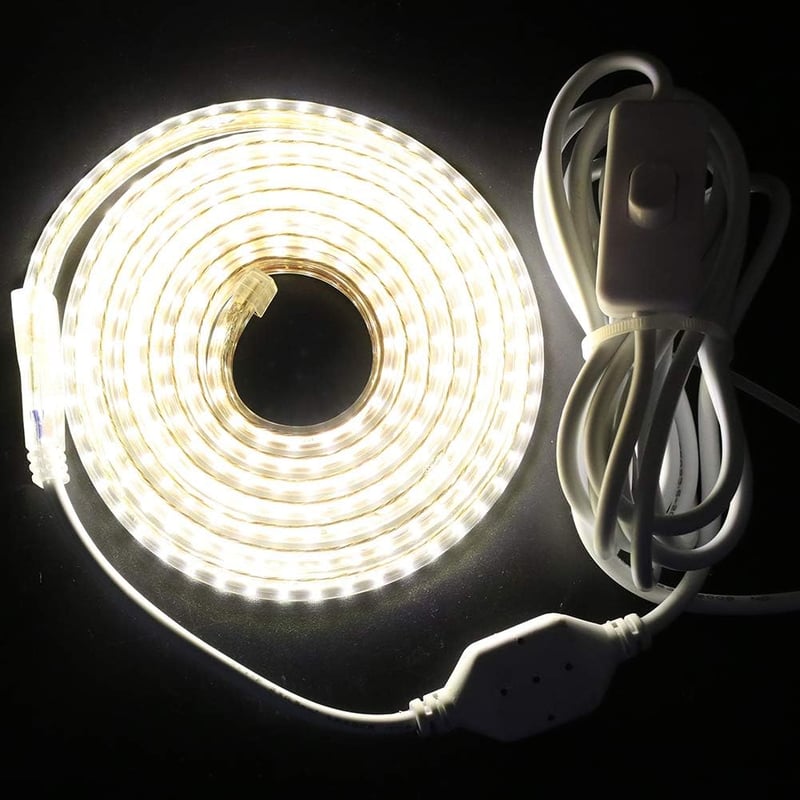 XUNATA 25m meleg fehér LED szalag 220V IP65 vízálló kapcsolóval és tápegységgel