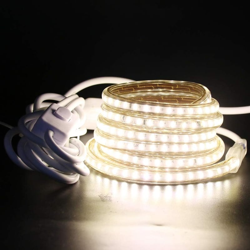 XUNATA 25m meleg fehér LED szalag 220V IP65 vízálló kapcsolóval és tápegységgel