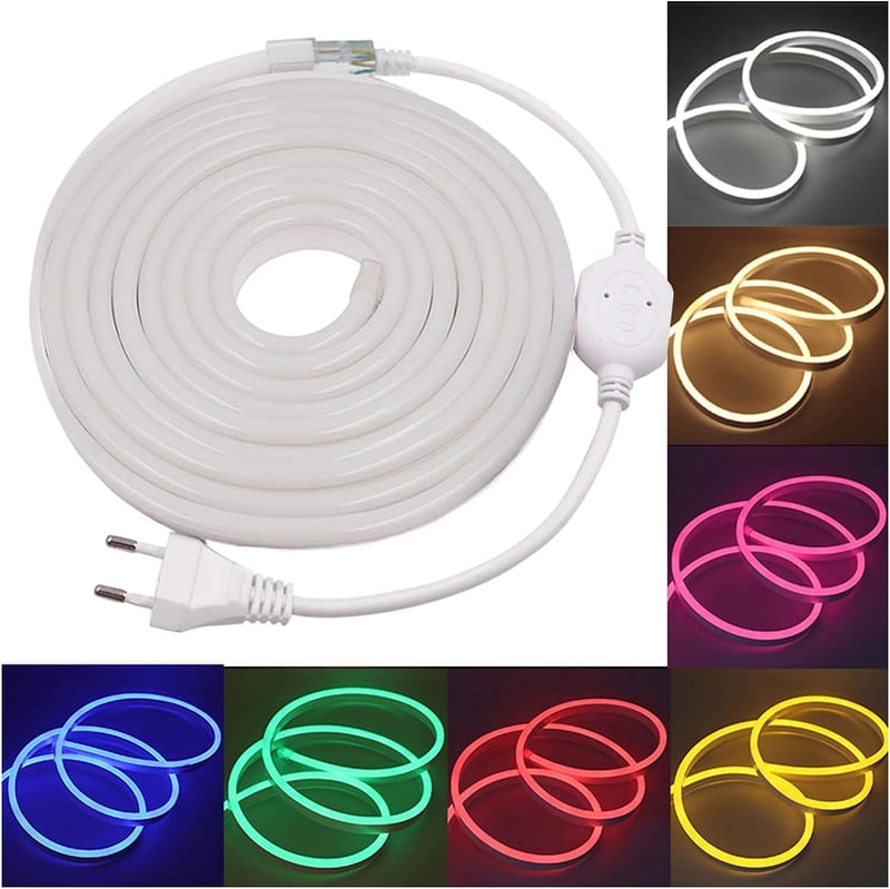 XUNATA 5m LED Neon Szalag Meleg Fehér 220V IP65 Vízálló 120 LED/m Hajlékony Fénycső Otthon Dekoráció DIY Ünnep