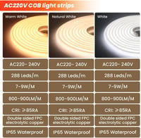 XUNATA COB Neon LED Szalag 230V 288 LED/méter Nagy Fényerő Hajlékony Világítás Természetes Fehér 20m Otthon Dekoráció 3