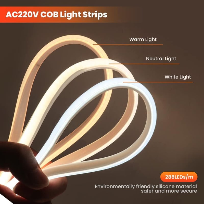 XUNATA COB Neon LED Szalag 230V 288 LED/méter Nagy Fényerő Hajlékony Világítás Természetes Fehér 20m Otthon Dekoráció