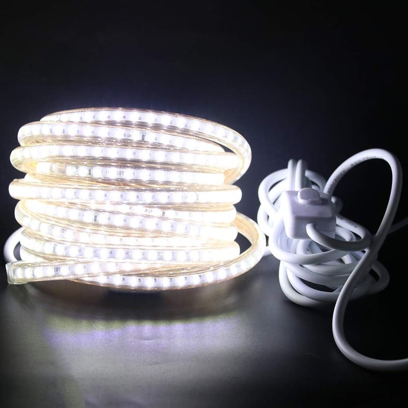 XUNATA Fehér LED Szalag 25m Kapcsolóval és Tápegységgel 220V IP65 Vízálló Flexibilis Világítás Konyha Lépcső Dekoráció