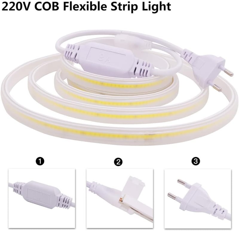 XUNATA 220V Flexibilis COB LED szalag 8m hideg fehér IP65 vízálló 288 LED/m