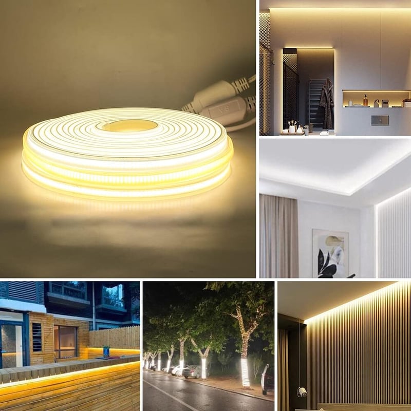 XUNATA 220V Flexibilis COB LED szalag 8m hideg fehér IP65 vízálló 288 LED/m