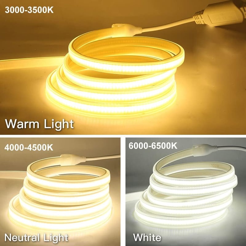 XUNATA 220V Flexibilis COB LED szalag 8m hideg fehér IP65 vízálló 288 LED/m
