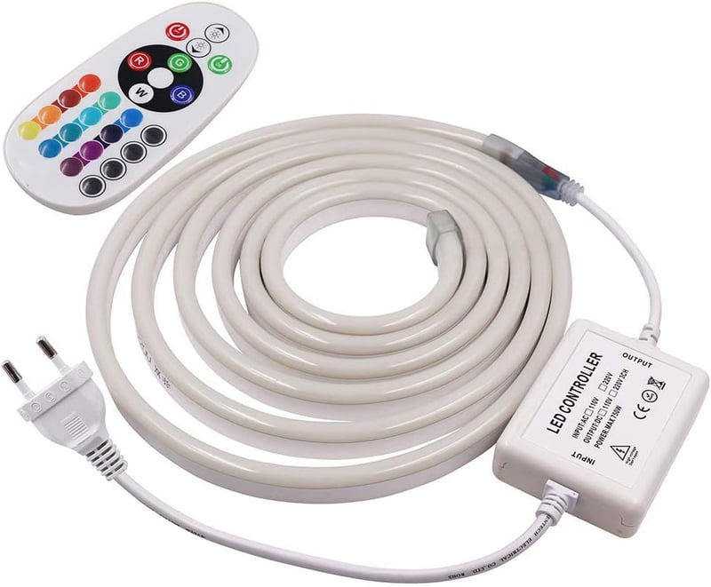 XUNATA LED RGB Neon Szalag 1m 220V Távirányítóval, Vízálló Színváltós LED Fénycsík 120 LED/m Beltéri Kültéri Dekoráció
