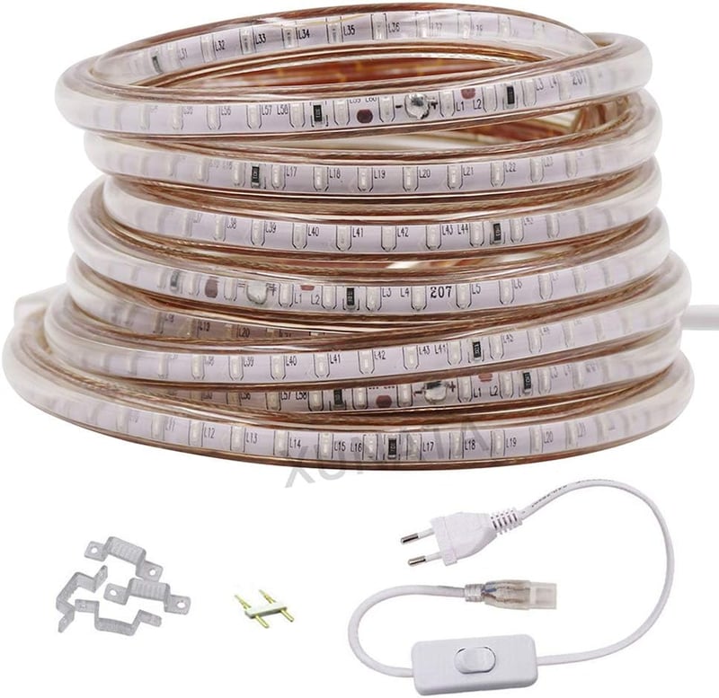 XUNATA LED szalag 220V kapcsolóval 120 LED/m IP65 vízálló fehér fény dekoráció szálloda esküvő buli 2 méter