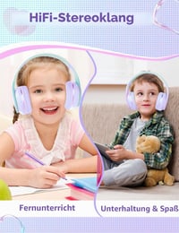 Xunpuls bezdrôtové detské Bluetooth slúchadlá, mikrofón, stereo zvuk, 10-hodinová výdrž batérie, skladacie, nastaviteľný hlavový most, kompatibilné s telefónom, tabletom, PC a TV, fialové 5