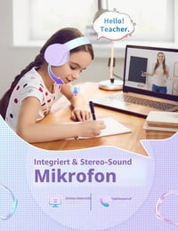 Xunpuls bezdrôtové detské Bluetooth slúchadlá, mikrofón, stereo zvuk, 10-hodinová výdrž batérie, skladacie, nastaviteľný hlavový most, kompatibilné s telefónom, tabletom, PC a TV, fialové 4