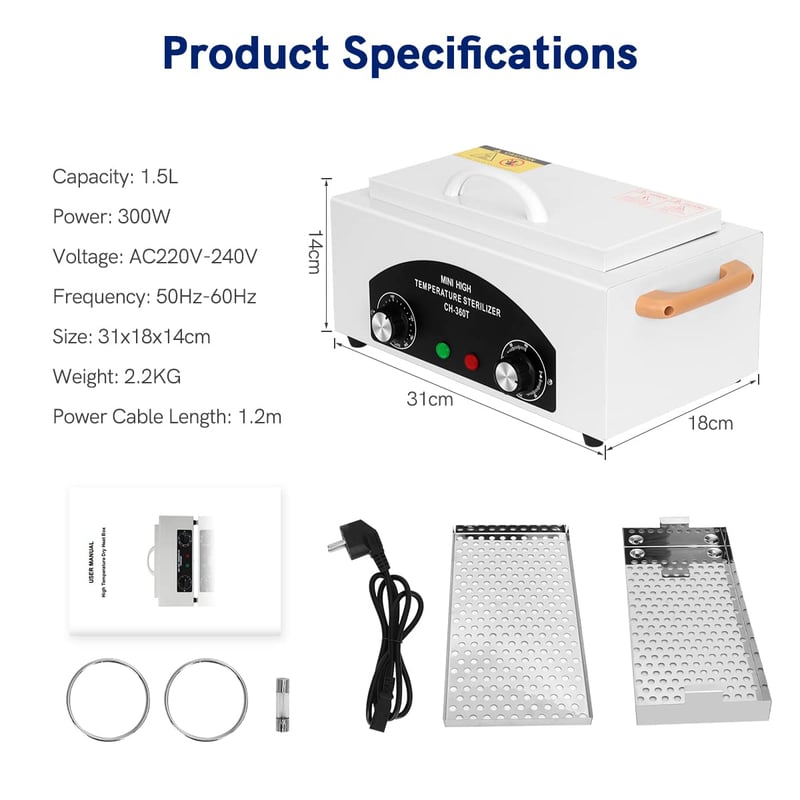 Xverycan 300W Forrólevegős Sterilizáló - 220°C Száraz Hősterilizátor Köröm, Kozmetikai és Fodrászati Eszközökhöz, Fehér