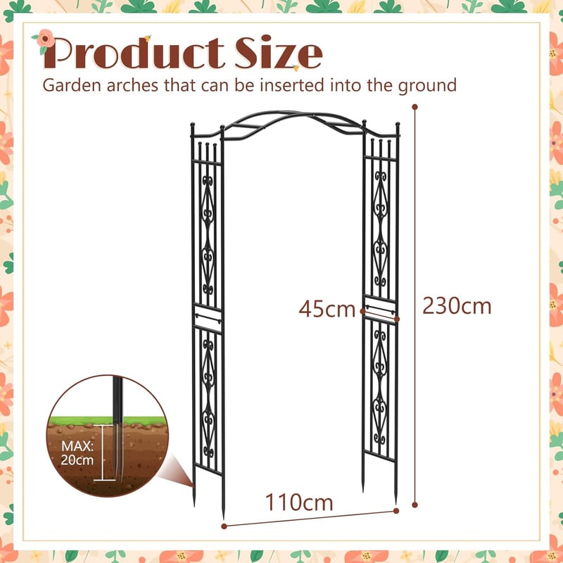 Xverycan Rózsa Kerti Kapu 110x230 cm Kúszónövényekhez Fém Pergola