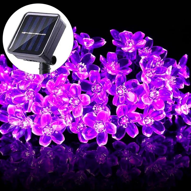 XVZ Szolár Tündérfény 50 LED 7m Lila Cseresznyevirág Kültéri Vízálló 8 Mód