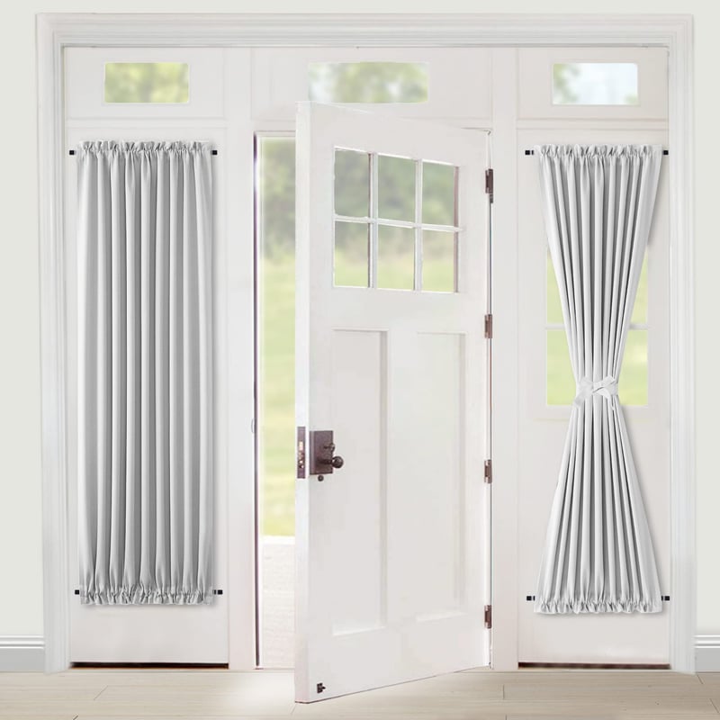 XWZO Francúzsky záves na dvere, kuchynský záves, moderný záves na balkónové dvere s vreckami a úchytom, 1 ks, sivo-biely, 183x137 cm