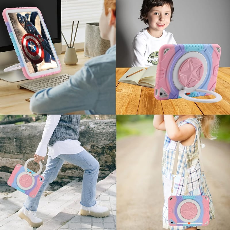 XZC iPad 11. generáció 2025 / 10. generáció 2022 ütésálló tok forgatható állvánnyal rózsaszín