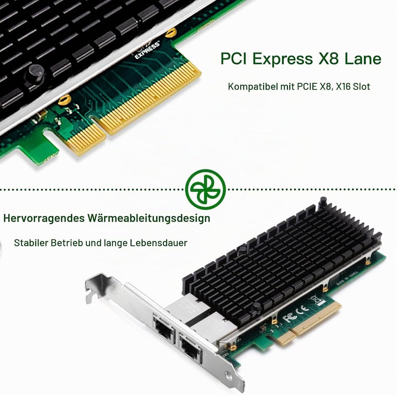 XZSNET 10Gb PCIe Hálózati Kártya Intel X540 Vezérlővel, Dual RJ45 Port