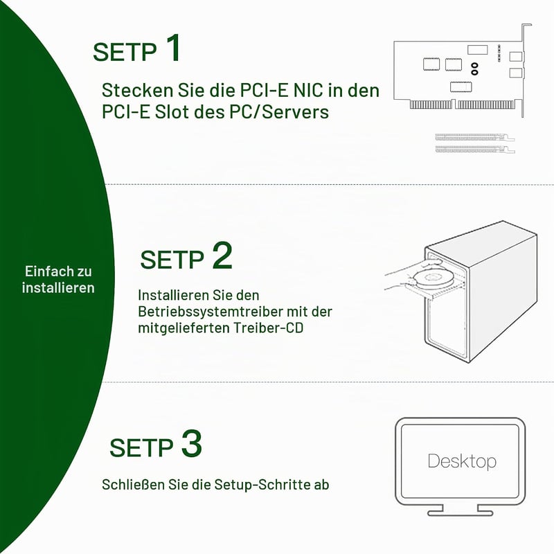 XZSNET 10Gb PCIe Hálózati Kártya Intel X540 Vezérlővel, Dual RJ45 Port