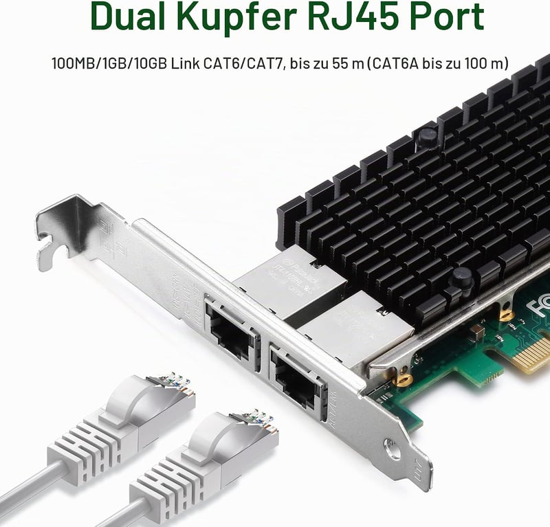 XZSNET 10Gb PCIe Hálózati Kártya Intel X540 Vezérlővel, Dual RJ45 Port