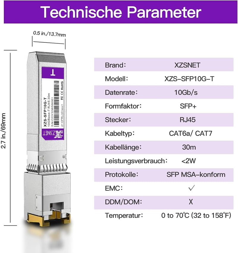 XZSNET 10Gb SFP+ RJ45 Transceiver modul - Cisco, Ubiquiti, Mikrotik kompatibilis