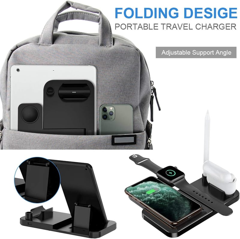 Yaature 4 az 1-ben Vezeték Nélküli Töltő Állomás Apple Watch iPhone Samsung AirPods Gyors Qi Indukciós Töltőpad