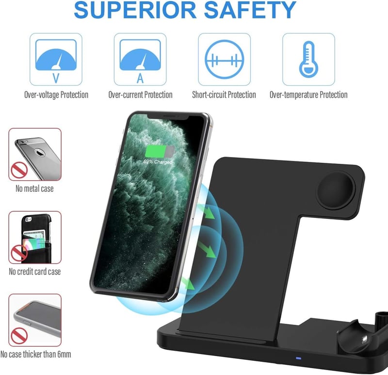 Yaature 4 az 1-ben Vezeték Nélküli Töltő Állomás Apple Watch iPhone Samsung AirPods Gyors Qi Indukciós Töltőpad