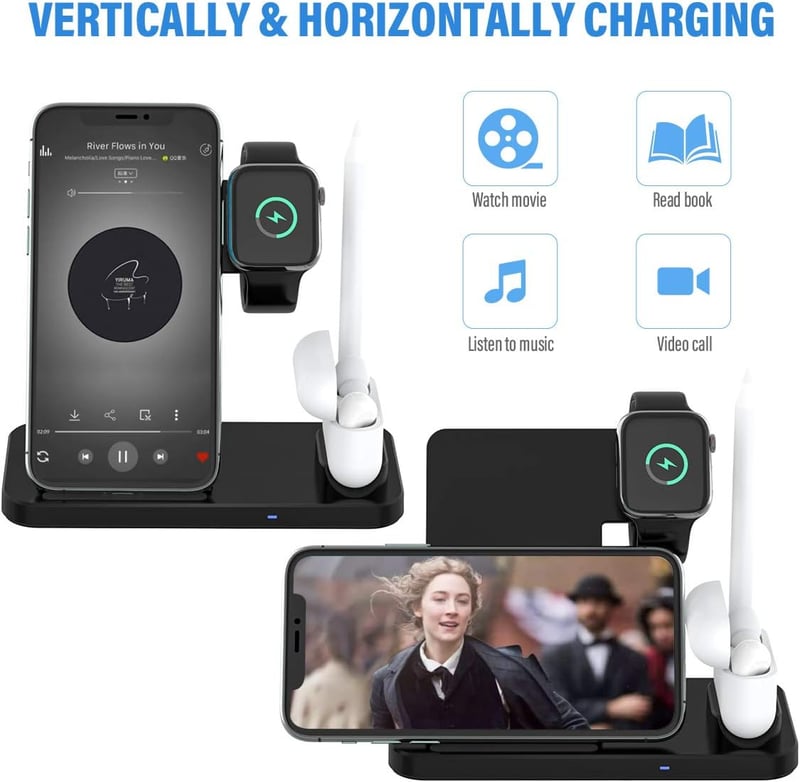Yaature 4 az 1-ben Vezeték Nélküli Töltő Állomás Apple Watch iPhone Samsung AirPods Gyors Qi Indukciós Töltőpad