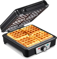 Yabano 1200W Gofrisütő 4 Belga Gofrihoz, Tapadásmentes Lemezzel és Hőfokszabályzóval 1