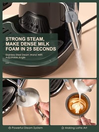 Yabano 15 Bar Espresso Kávéfőző 1-2 Csészéhez, Tejhabosító Fúvóka, 1.1L Tartály 5