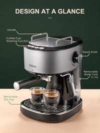 Yabano 15 Bar Espresso Kávéfőző 1-2 Csészéhez, Tejhabosító Fúvóka, 1.1L Tartály 3