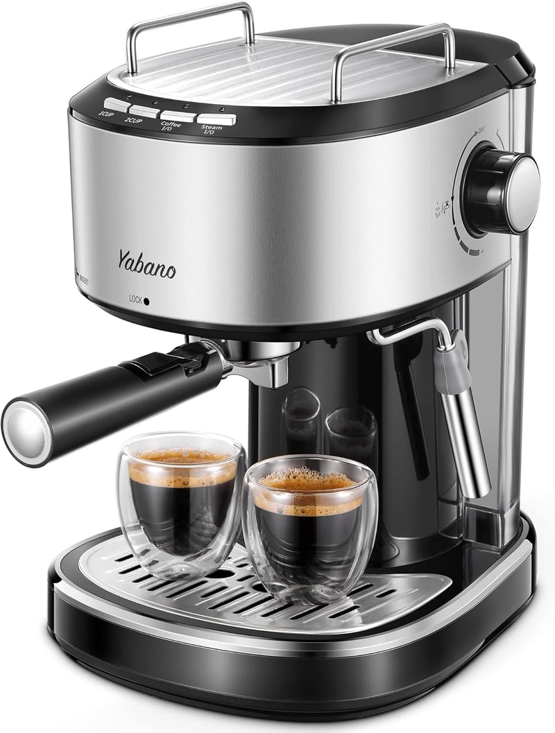 Yabano 15 Bar Espresso Kávéfőző 1-2 Csészéhez, Tejhabosító Fúvóka, 1.1L Tartály