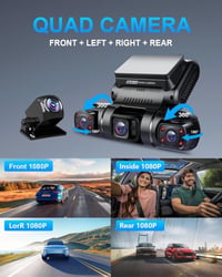 Autokamera Yabdbg D70 so 4 objektívmi, Quad 4x1080P, predná, zadná, ľavá a pravá, GPS, WiFi, 24/7 parkovací režim, FHD, infračervené nočné videnie, 150°, WDR, 3 C 3