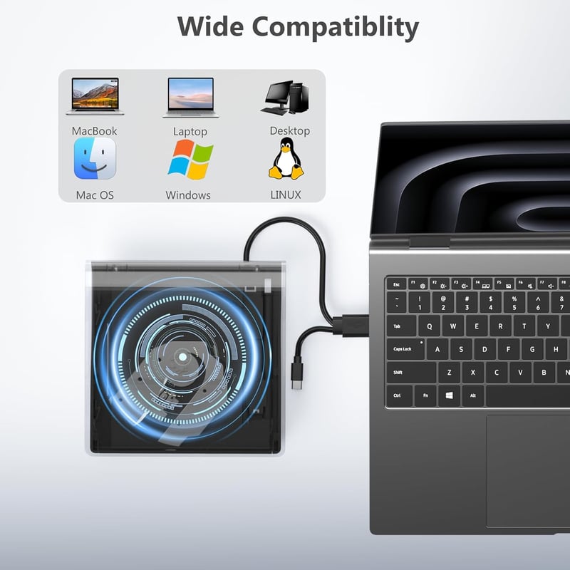 Yaeonku Külső Blu-ray Meghajtó USB 3.0 Type-C DVD Lejátszó Windows Mac