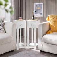 Yaheetech set de 2 măsuțe de telefon cu sertar, alb, masă consolă din lemn, 25x25x70 cm, măsuță laterală, suport pentru flori și plante 2