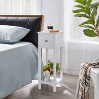 Yaheetech set de 2 măsuțe de telefon cu sertar, alb, masă consolă din lemn, 25x25x70 cm, măsuță laterală, suport pentru flori și plante 8